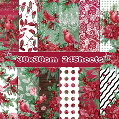24sheets Christmas Scrapbook Paper Watercolor Poinsettia Pattern Paper