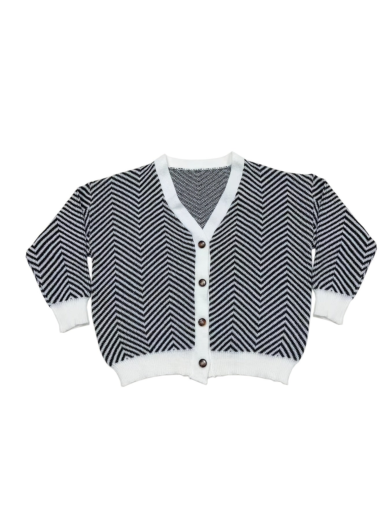  Chevron Print Button Up V Neck Cardigan