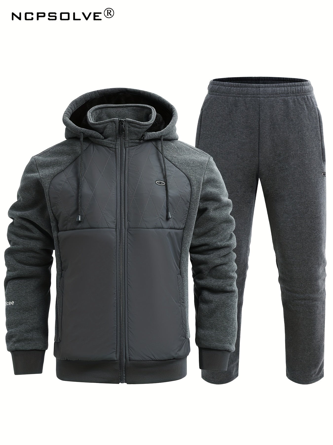 Men's Thick Hooded Jacket and Stretch Pants Sports Suit