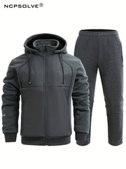 Men's Thick Hooded Jacket and Stretch Pants Sports Suit