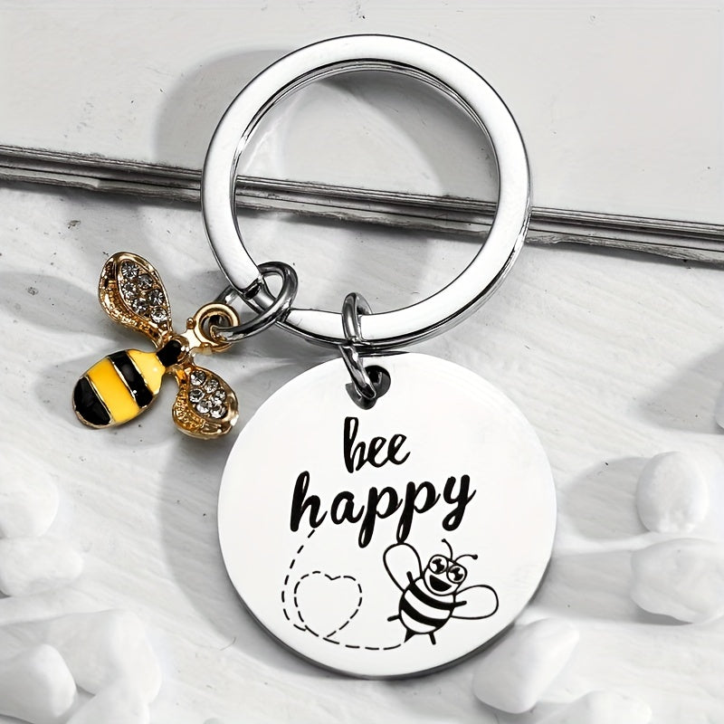 Bee Happy Bumblebee Small Pendant Stainless Steel Keychain