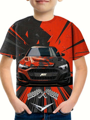 Racing Car Pattern Short Sleeve T shirt Kids Summer