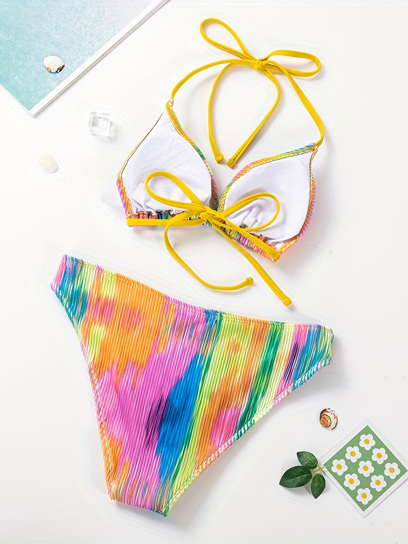Tie Dye Print Halter Tie 2 Piece Bikini Set