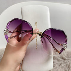 Oversized Rimless Rhinestones Sunglasses Gradient Vintage Ladies