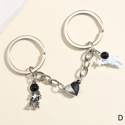 Metal Spaceman Heart Magnetic Key Ring Keychain Bag Purse Ornament Pendant