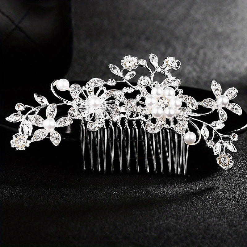 Bridal Rhinestone Hair Comb Faux Pearl Wedding Accessories