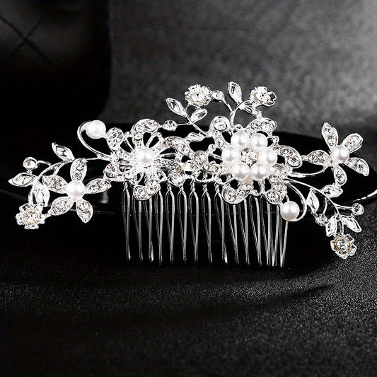 Bridal Rhinestone Hair Comb Faux Pearl Wedding Accessories