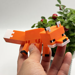 3D Printed Pixel Fox Statue - Vibrant Orange - Perfect Gift for Gamers