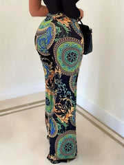  Boho Baroque Print Wide Leg Trousers With Belt