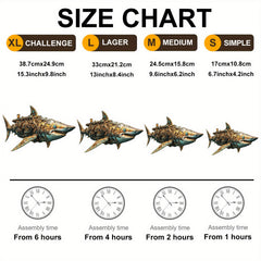 Steampunk Mechanical Shark Wooden Puzzle Gears Cogs Brain Teaser Home Decor Gift