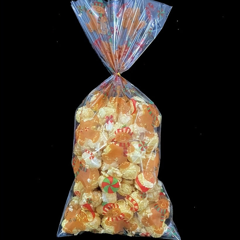 100pcs Gingerbread Man Pattern Cellophane Candy Bags