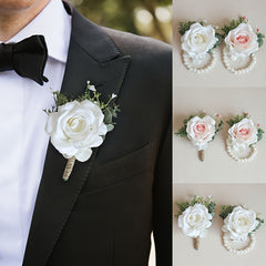 Artificial Rose Wrist Flowers & Men's Chest Flowers for Wedding Dance Party