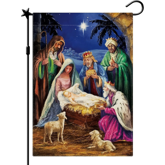 Jesus Nativity Scene Christmas Garden Flag Double Sided Winter Yard Flag