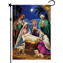 Jesus Nativity Scene Christmas Garden Flag Double Sided Winter Yard Flag