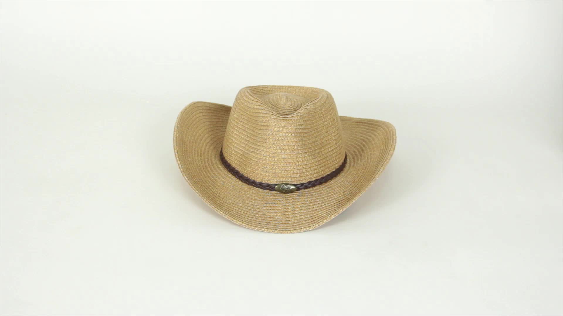 Summer Straw Cowboy Hat Western Style Unisex Windproof Crushable Hat