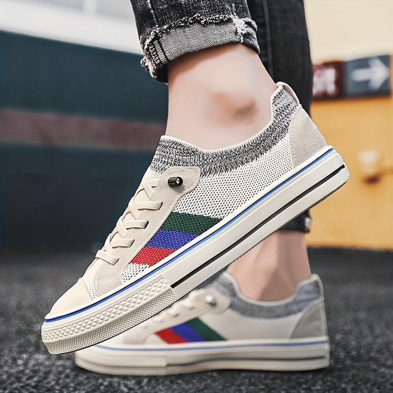 Men's Striped Knitted Breathable Skate Shoes Non Slip Sneakers