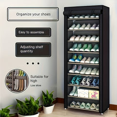Large Capacity Shoe Rack w/ Dust Proof Curtain Shoes Storage Shelf