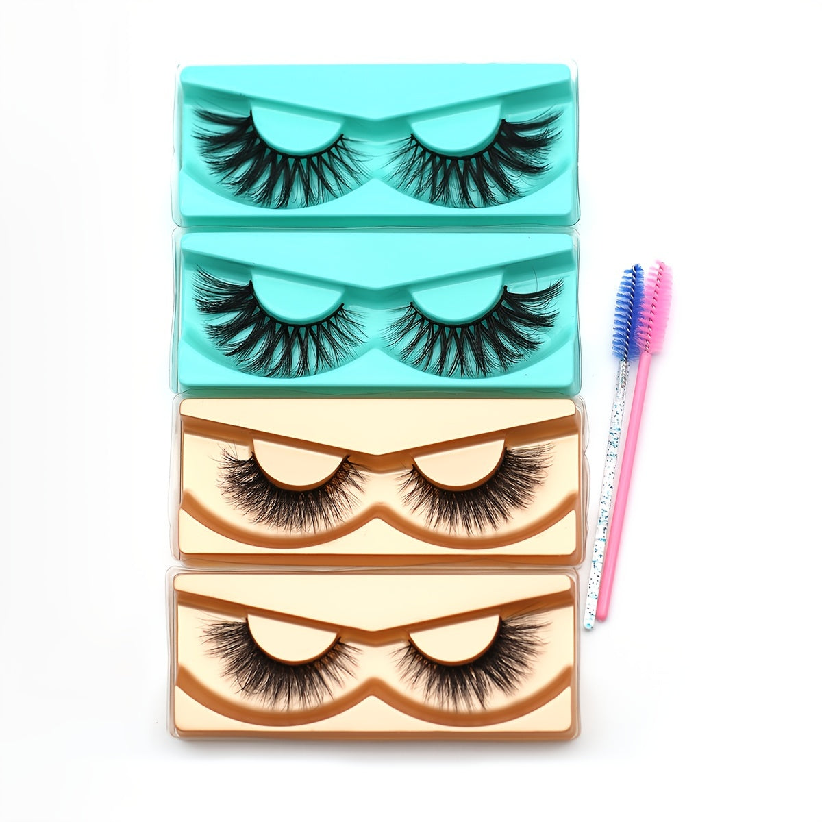 4 Pairs Eyelashes 2 Brushes Complete Lashes 17mm Fluffy Wispy False Eyelashes