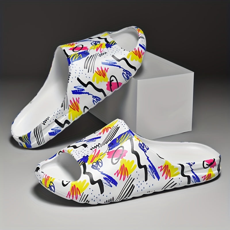 Men's Graphic Print Non Slip Platform Slides