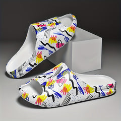 Men's Graphic Print Non Slip Platform Slides