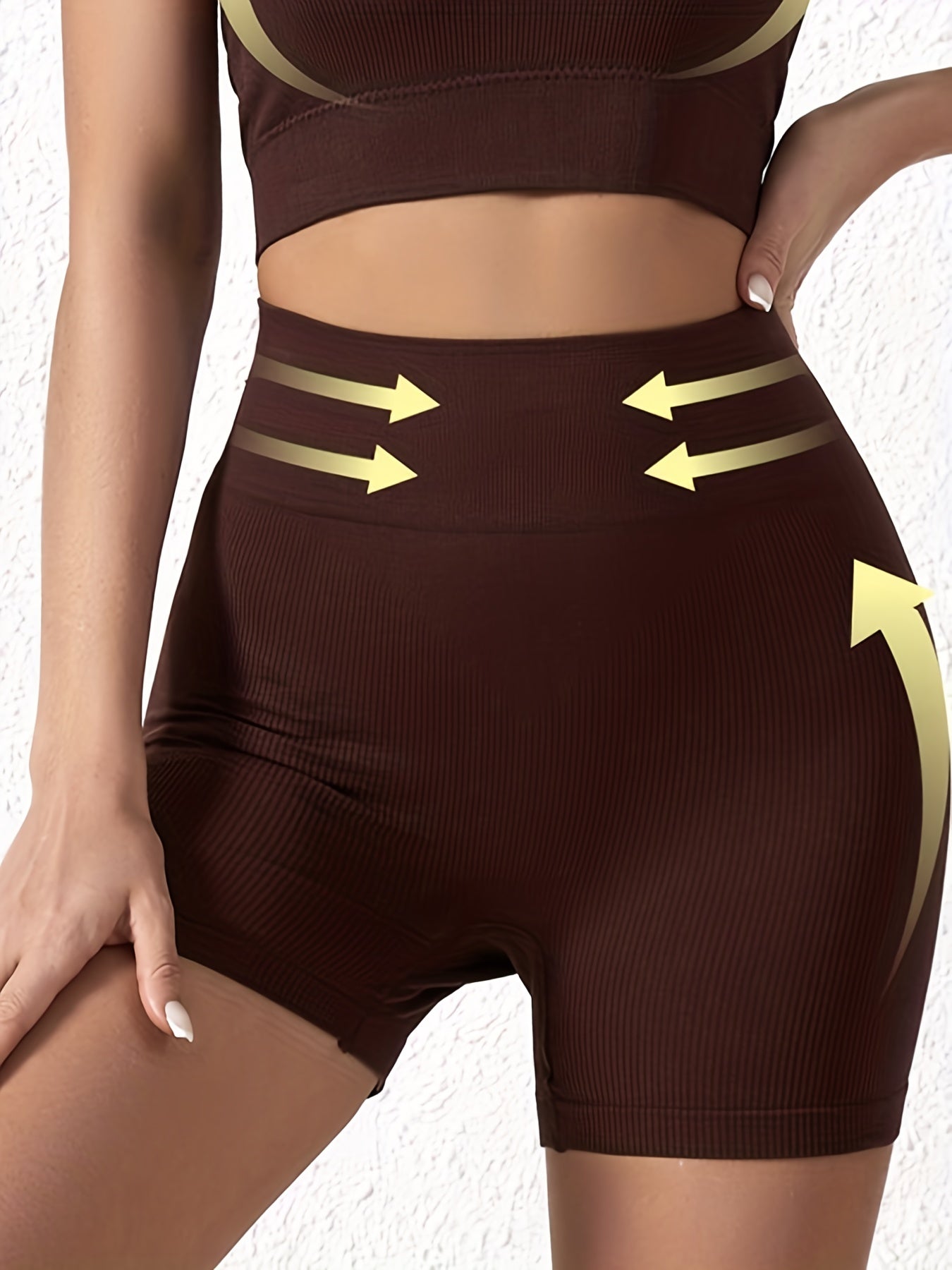 Solid High Waist Ribbed Biker Shorts Seamless Yoga Tights
