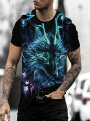 Men's Wolf Pattern Sports T-shirt Round Neck Tee Shirt