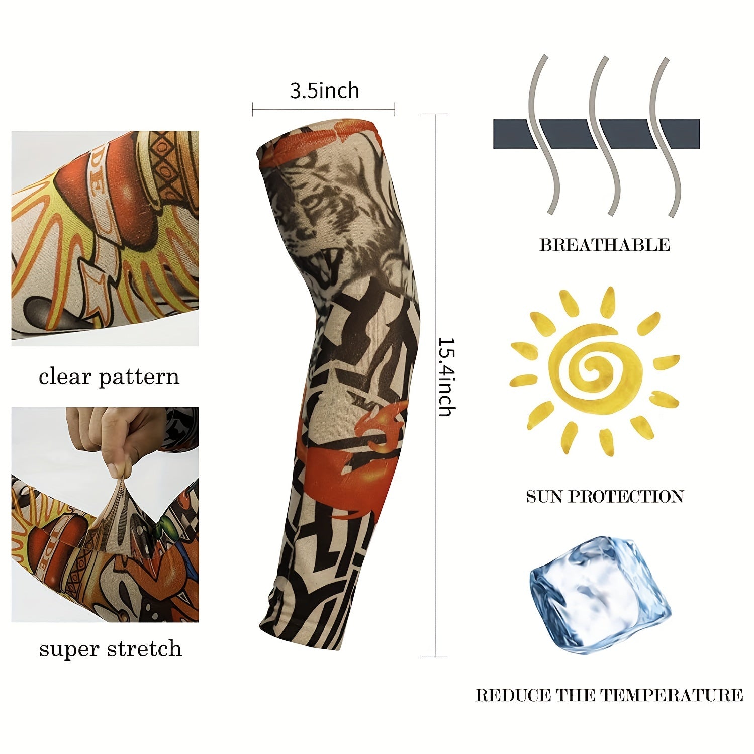 1PC Tattoo Sleeves Vintage Print Casual Sunscreen Arm Sleeves