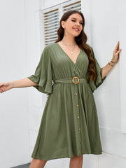 V Neck Dress with Belt Women's Plus Slim Fit Dress