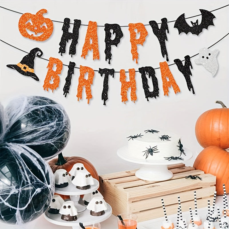 Halloween Birthday Banner & Pumpkin Bat Wizard Hat Decor