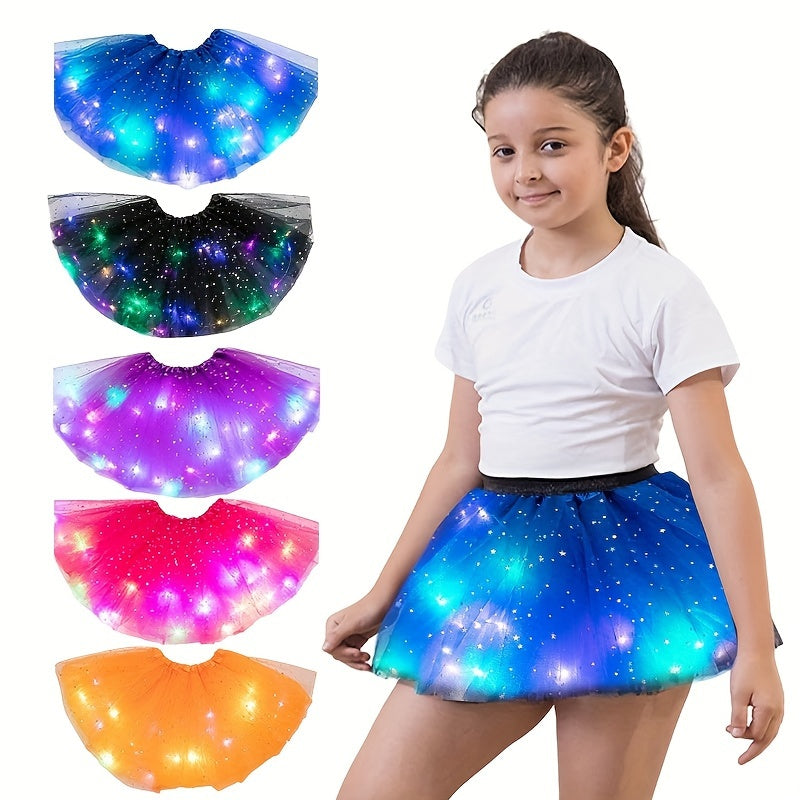 Light Up Skirt Stars Sequins Ballet Dance Layered Dress Party Luminous Skirt