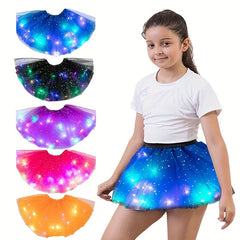 Light Up Skirt Stars Sequins Ballet Dance Layered Dress Party Luminous Skirt