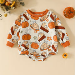Baby Pumpkin Turkey Print Jumpsuit for 0-2 Years