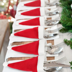 10pcs Mini Santa Hat Cup and Fork Cover Christmas Wine Bottle Covers