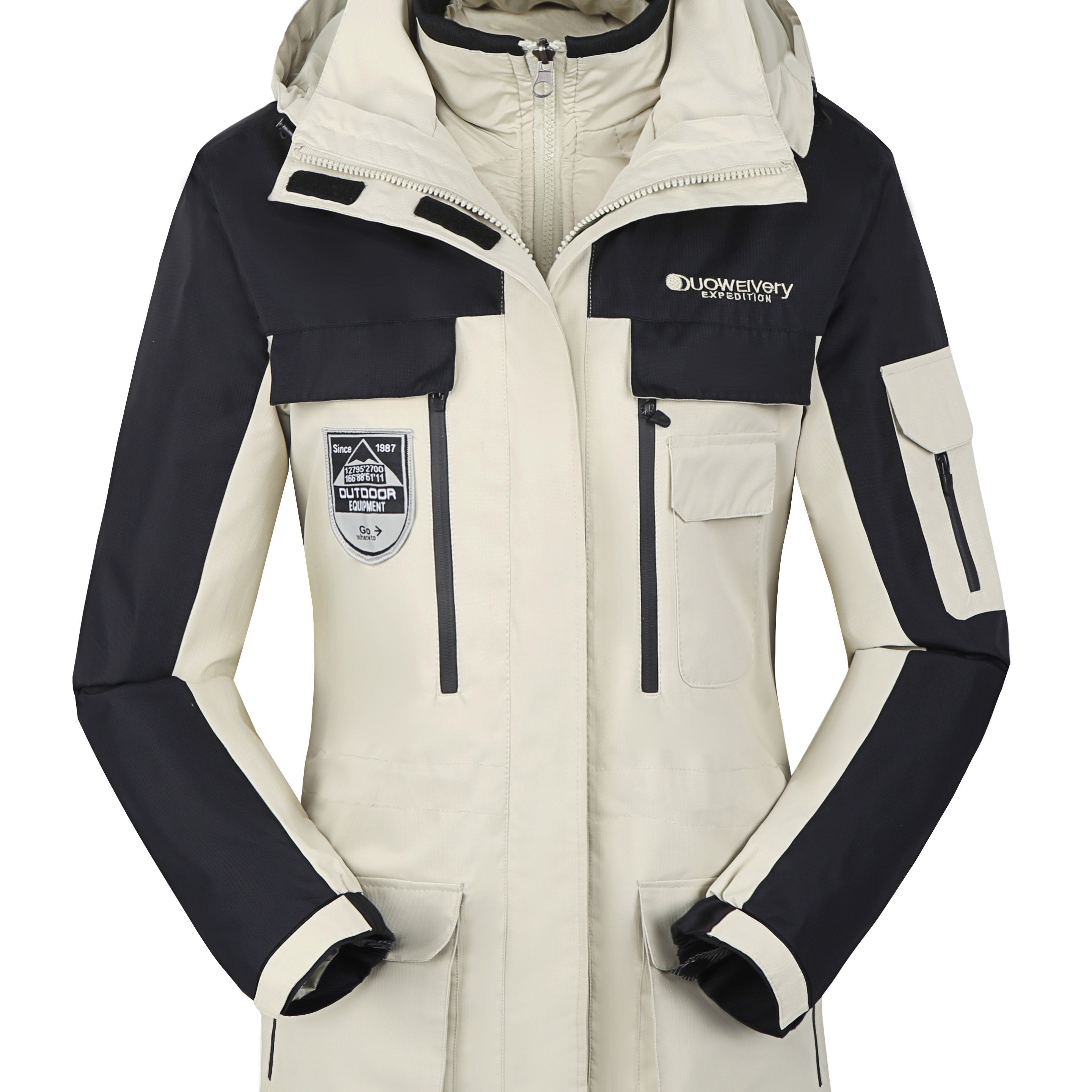 3 in 1 Block Punch Jacket Waterproof Windproof Ski Coat Women's Clothing