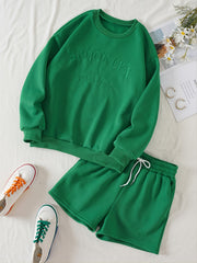 Casual Letter Print Sweatshirt & High Waist Shorts Set