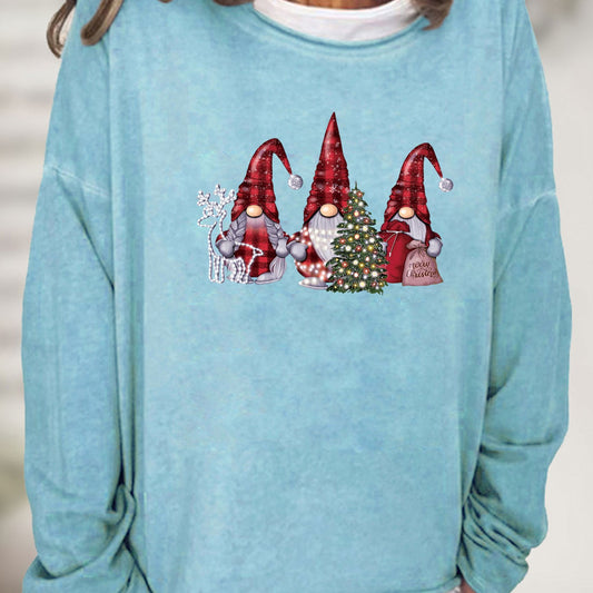 Christmas Santa Print Sweatshirt Women's Crew Neck Casual Long Sleeve