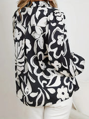  Floral Print Lantern Sleeve Blouse, Button Up Lapel Collar Shirt