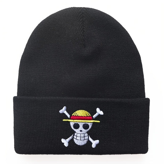 1pc One Piece Anime Embroidered Knitted Hat Men's Warm Wool Hat