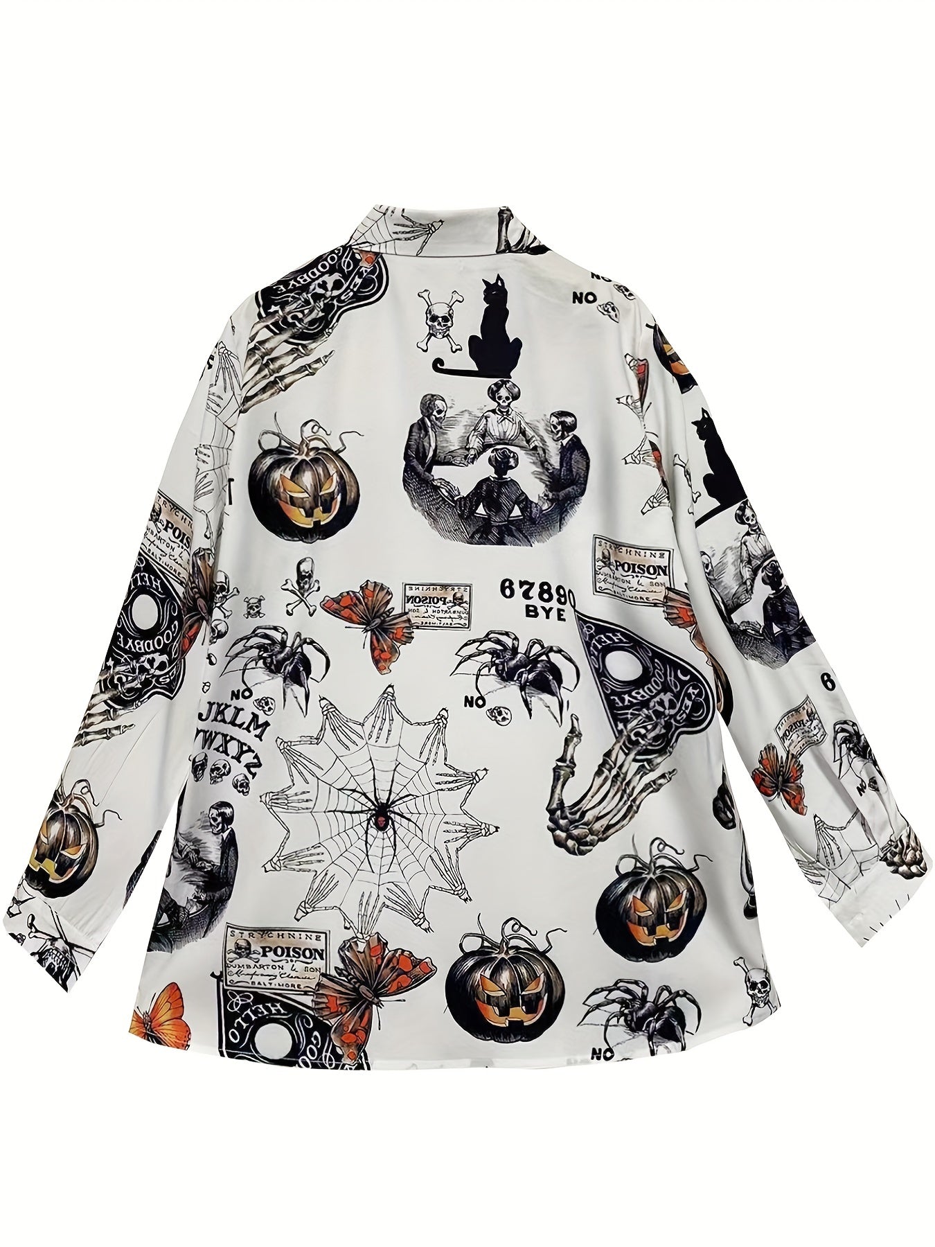  Gothic Blouse Skull & Butterfly Print Button Up Shirt