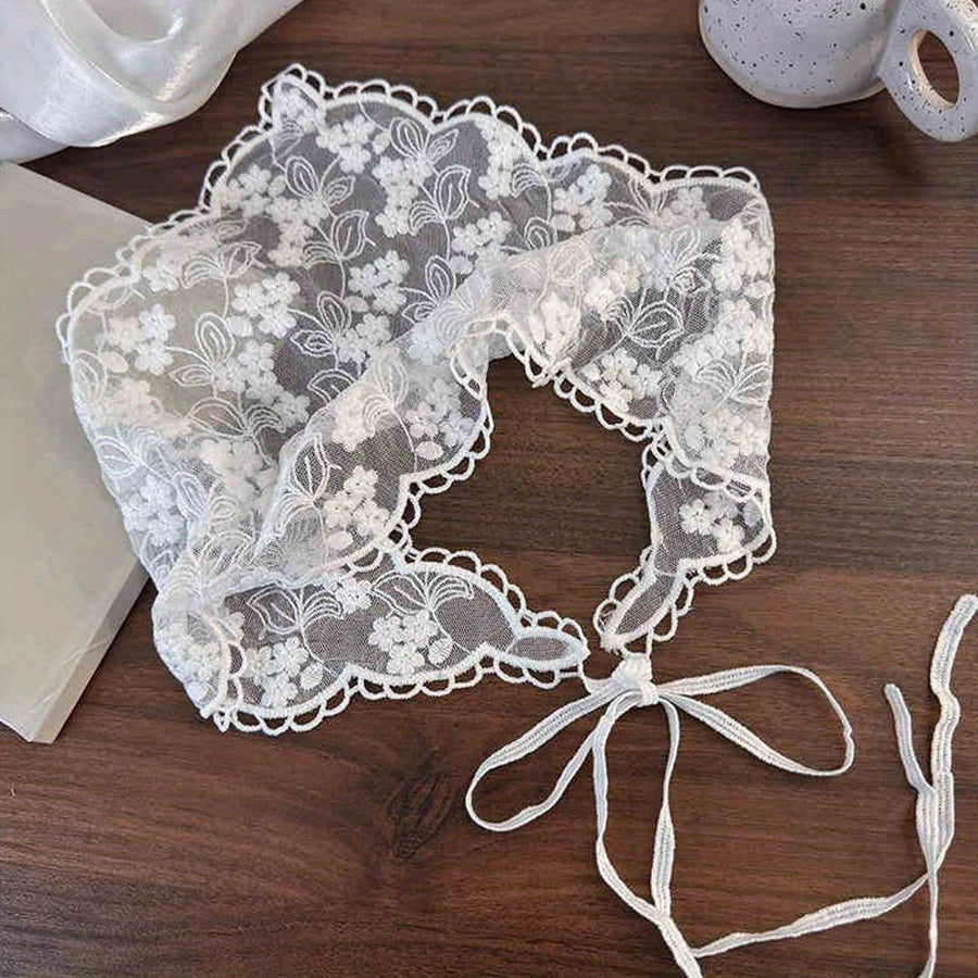 Floral Lace Triangle Hair Scarf Bridal Hair Accessory with Ribbon