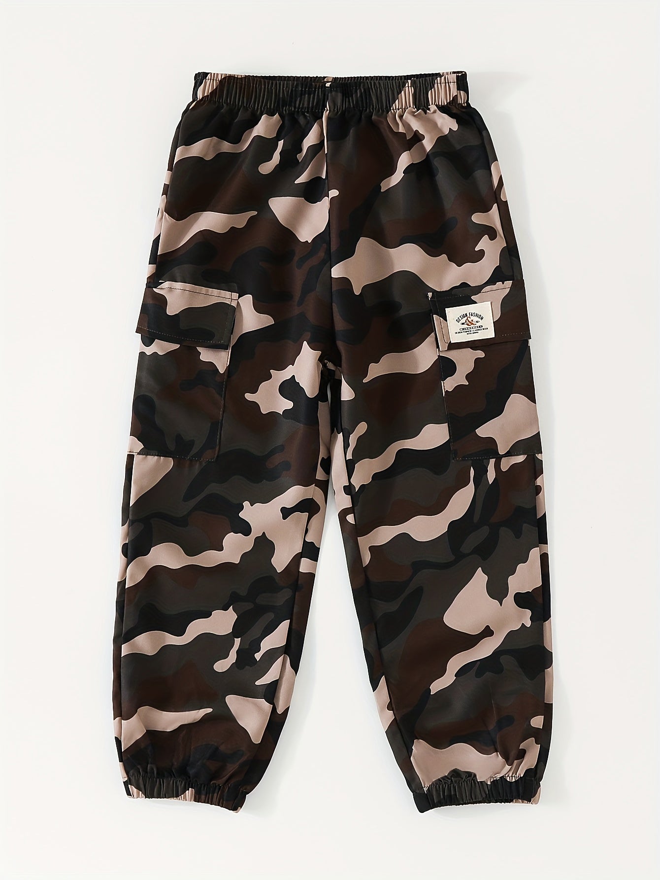 Boys Camo Cargo Pants Elastic Waist Joggers Kids Outdoor Bottoms