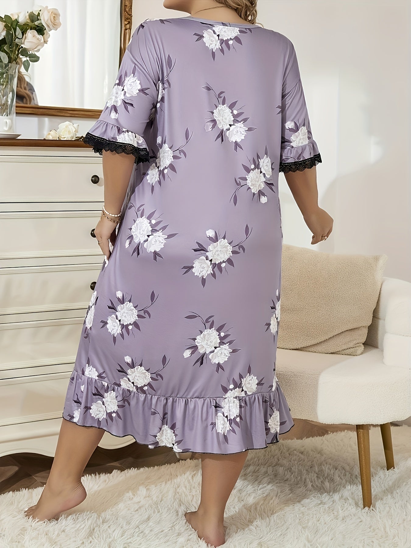  Floral Print Short Sleeve Nightdress