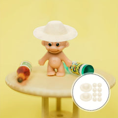 10pcs Mini Straw Hat Rattan Woven Hat Paper Fabric Dollhouse DIY Craft