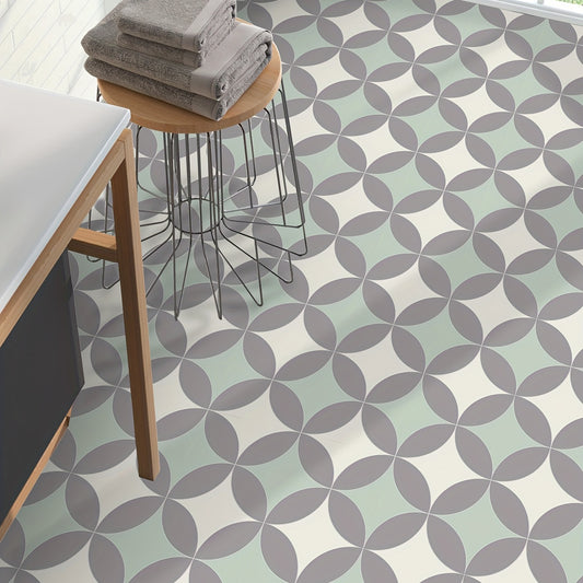 9pcs Gray & Green Floor Tile Sticker Waterproof Vinyl Matte Floor Sticker