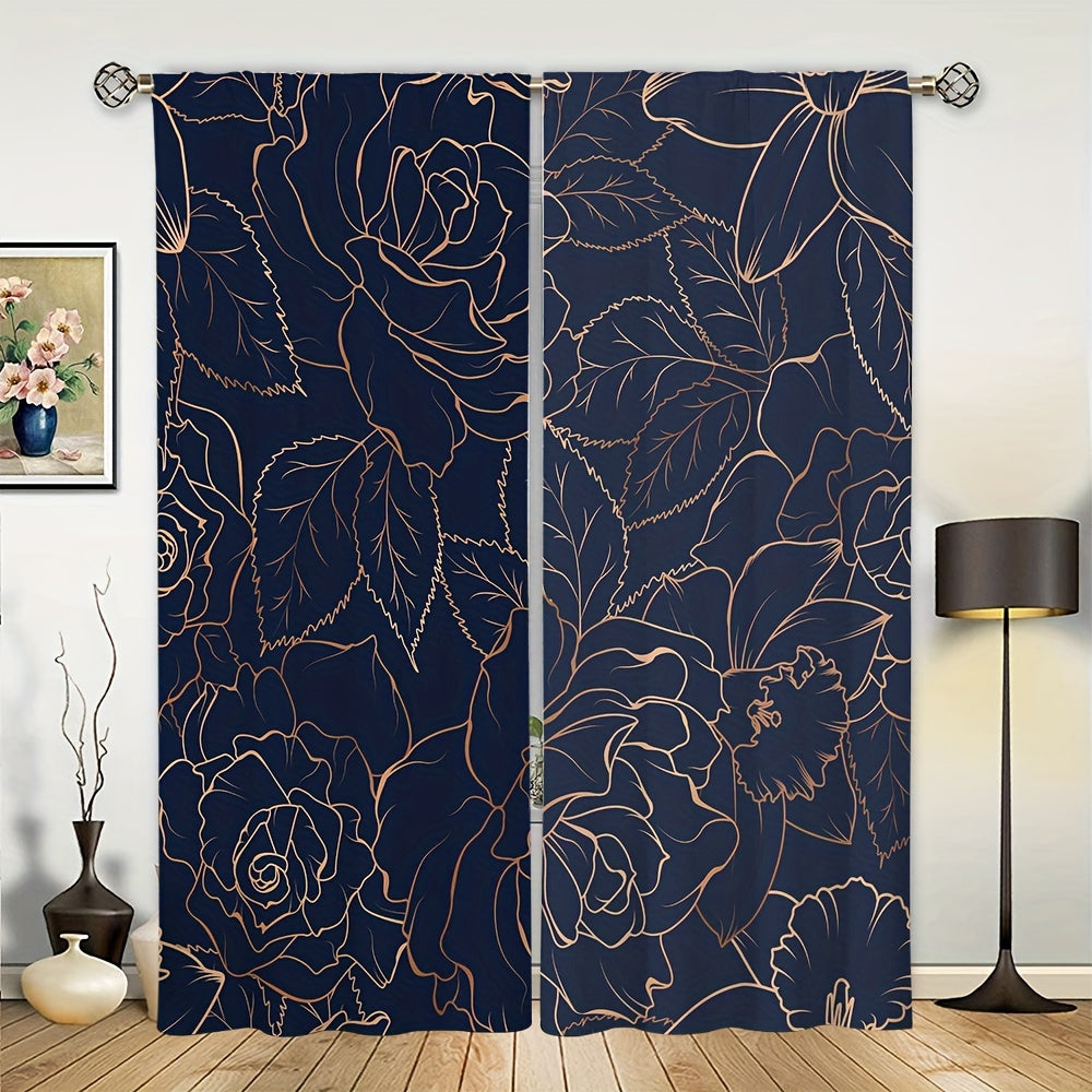 Flower Printed Window Curtain Rod Pocket Blackout Decorative Curtains