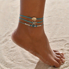 Vintage Style Anklet Set Sea Turtle Shape Pendant Adjustable Foot Jewelry