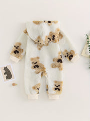 Plush Bear Graphic Hoodie Baby Toddler Jumpsuit