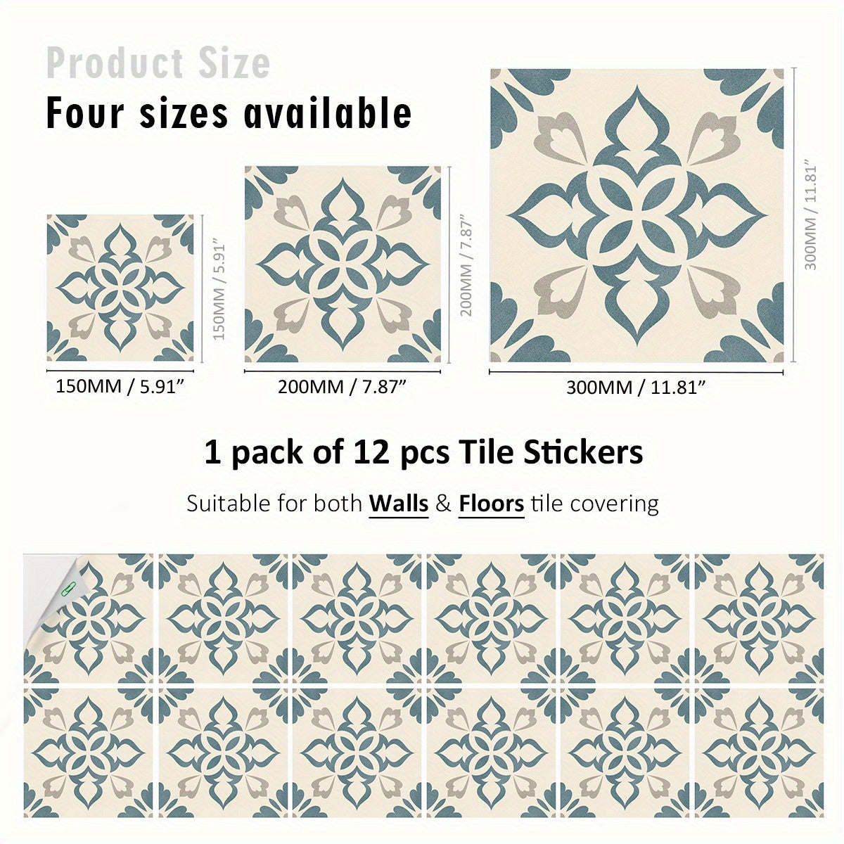 12pcs Nordic Style Floor Stickers Waterproof Home Decoration Tile Stickers