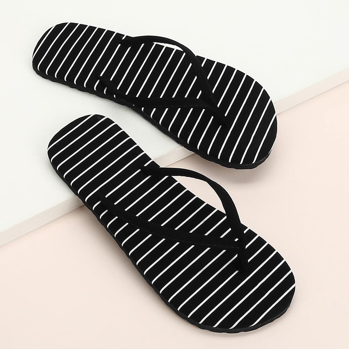 Minimalist Women Striped Flip Flops