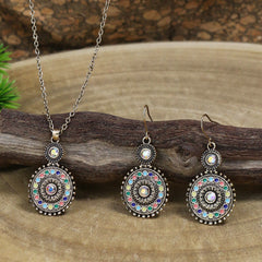 Vintage Antique Bronze Floral Beaded Earrings Necklace Set